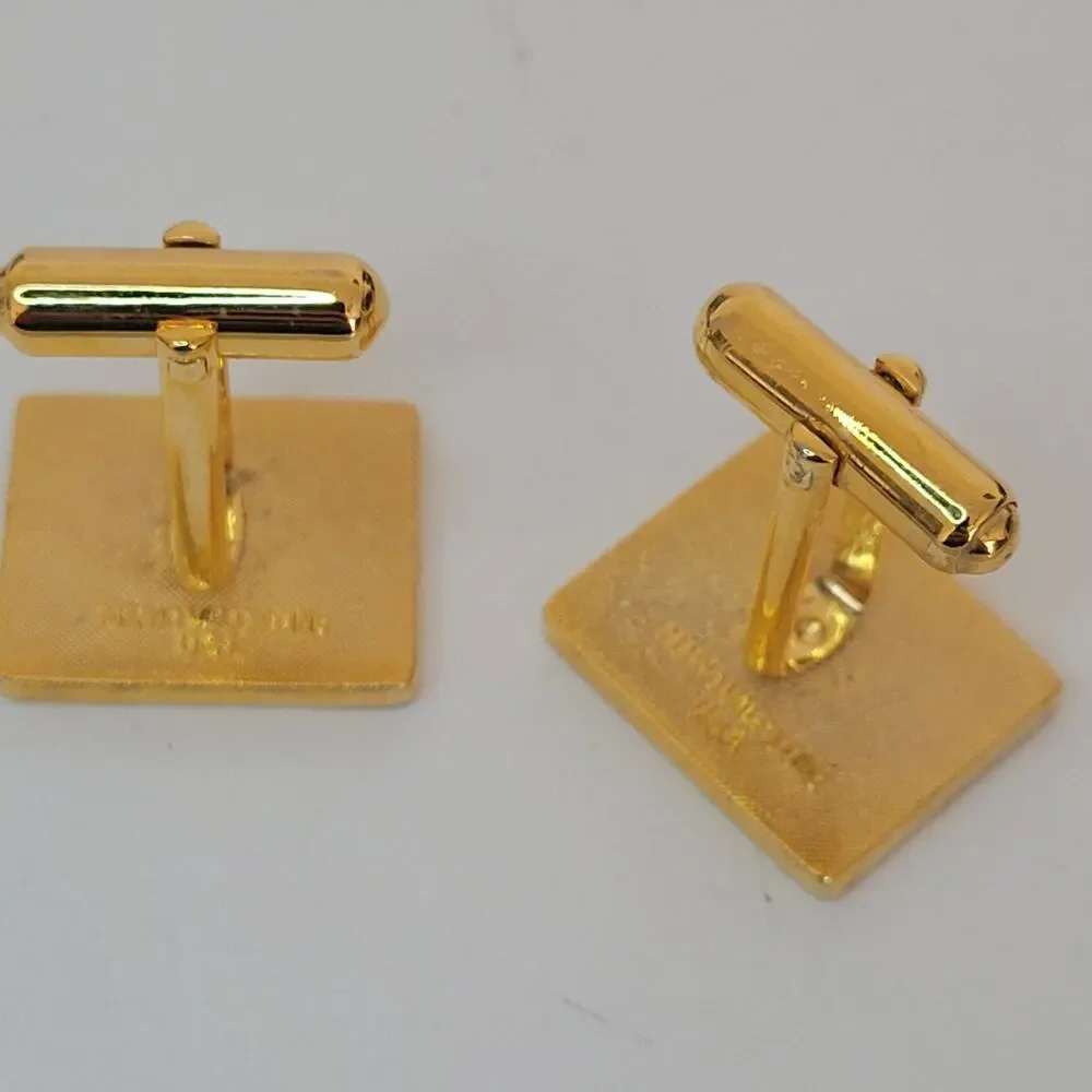 Mario Valentino USA MV Gold Tone Rectangle Logo Cufflinks Designer Retro Vintage